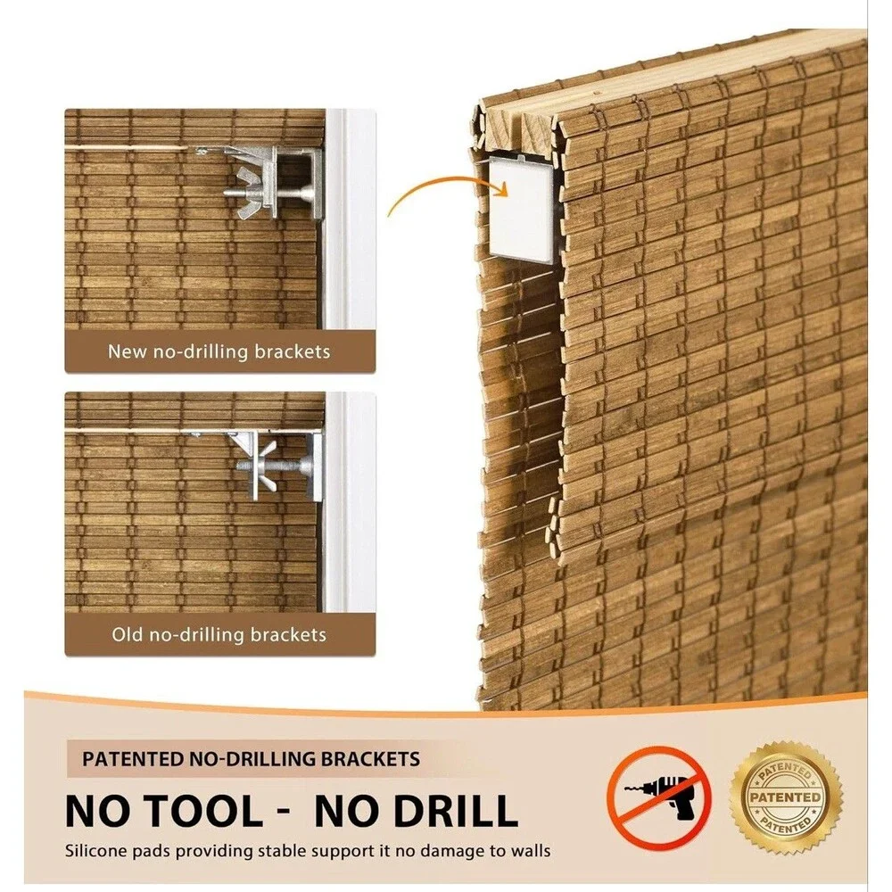 LazBlinds No Tools No Drill Cordless Bamboo Shades Light Filtering 22.5x 48